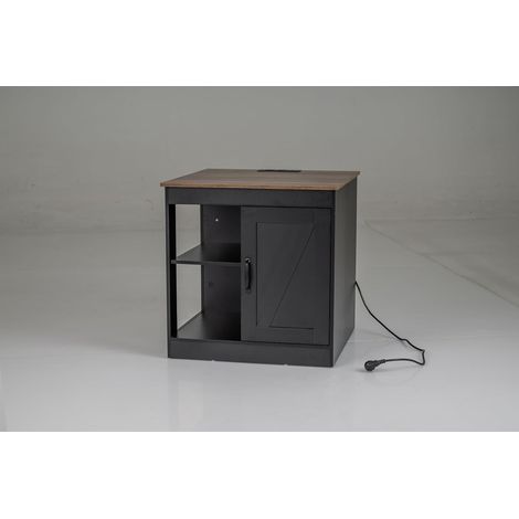 COSTWAY Comodino con stazione di ricarica, tavolino con ripiano regolabile, scomparti aperti, armadio, comodino in legno, tavolino da salotto per soggiorno, camera da letto (nero + naturale)