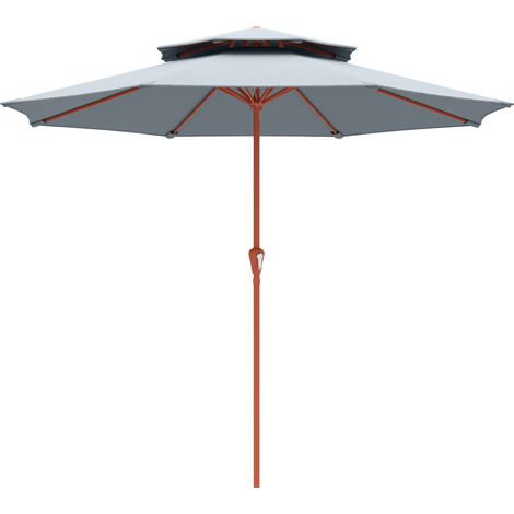 Outsunny 2.7 m Garden Parasol with Double Top, Light Grey