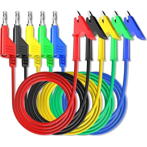 fils de test de 4 mm, fiche banane empilable vers pinces crocodile, cable flexible, 1 m pour les tests électriques multimètres (1/4)