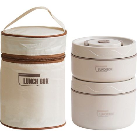Ensemble de boîtes à lunch isothermes portables, capacité de 316 L, pour adultes, boîte à lunch empilable en acier inoxydable, boîte alimentaire isotherme étanche, avec sac (beige)