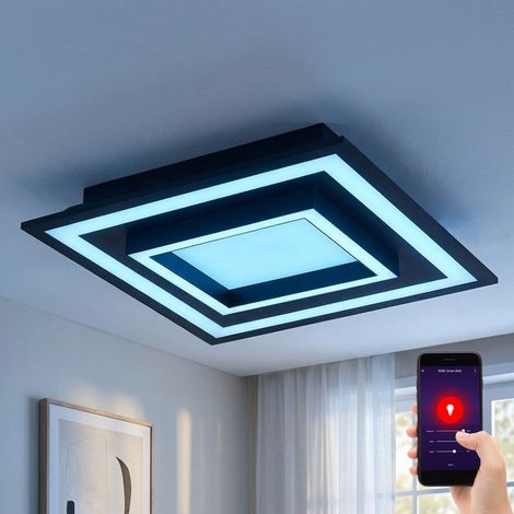 Plafoniera LED per casa intelligente con CCT, telecomando e regolazione dell'intensità luminosa, nera, in acciaio, L 45 cm (1/5)