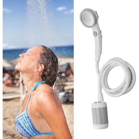 Cabezal de ducha portátil para camping, bomba eléctrica recargable a batería, 3 velocidades de agua, ABS/gris plata con manguera de PVC, aplicaciones: lavado de coches y jardín. (1/5)