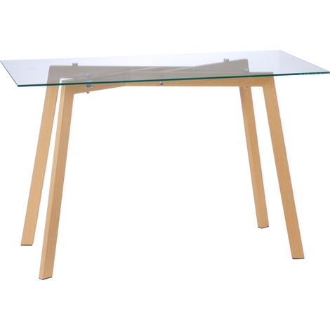 Table à manger rectangulaire acier verre trempé 120x60x76 cm