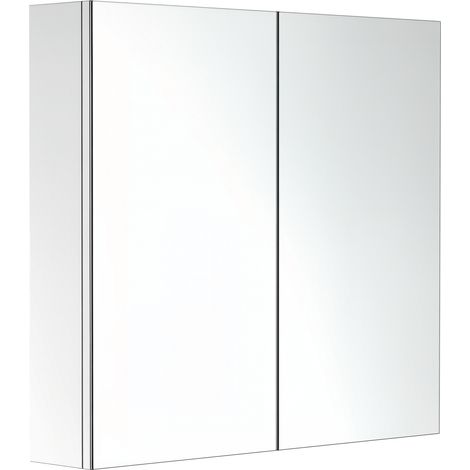 Bathroom Mirror Cabinet, Stainless Steel Wall Mounted  Bathroom Storage Cabinet with Double Doors, 60x55cm (1/5)