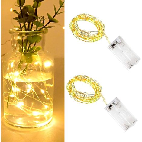 2 Pièces Guirlande Lumineuse à Fil LED, 1M 10LED Guirlandes Lumineuses à Piles, pour Les Fêtes de Noël, la Fête, et Le décor de Votre Chambre et Jardin (1/5)