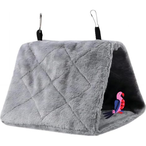 Nid d'Oiseau Cage à Oiseaux Suspendue Hamac en Peluche Perroquet Lit Chaud d'hiver Douce Tente pour Perruches Canari inséparables Jouet pour Animaux de Compagnie (S-Gris) (1/5)