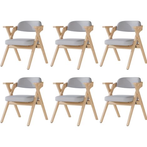 6 sillas de comedor plegables de madera y lino gris MODENUIT (1/5)