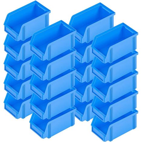 BRB Lot de 20 Boîtes de Rangement Plastique ''Classic'' FB 5, Bacs Casiers Caisses de Rangement - Dimensions : 170/140 x 100 x 77 mm - Capacité : 1 l - Bleu