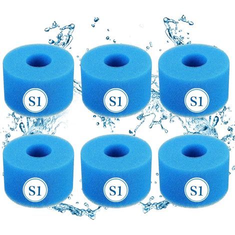 Lot de 6 filtres S1 Bleu Lot de 6 (7,4 x 4 x 10,8 cm) Filtre de piscine en mousse Filtre éponge pour piscine Intex S1 Bain à remous réutilisable (1/5)