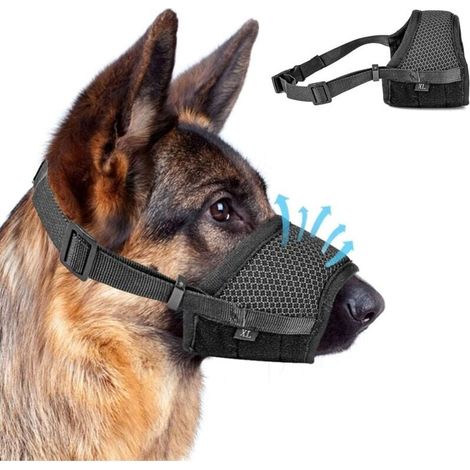(Schwarz) 1-teiliger verstellbarer Anti-Bell-Maulkorb mit selbstklebendem Netzring. Verstellbarer Anti-Bell-Maulkorb für große, mittelgroße und kleine Hunde. (1/5)