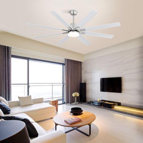 Ventilateur de plafond 168 cm avec lumière LED, application et télécommande, moteur DC silencieux, réversible, blanc (1/5)