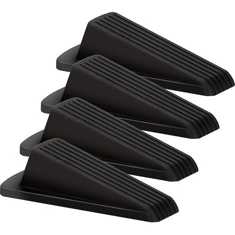Topes de puerta, juego de 4 topes de puerta de silicona, cuñas antideslizantes para puertas, protectores de suelo para puertas en patios exteriores, hogares, escuelas, oficinas, garajes, color negro. (1/5)