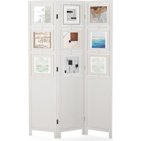 GOPLUS Paravent Interieur Pliant 4 Panneaux, Séparateur de Pièce Cloison de Séparation avec Grillage Métallique, Écran Décoratif de Confidentialité, pour Bureau, Maison (121x170CM,Blanc) (1/5)