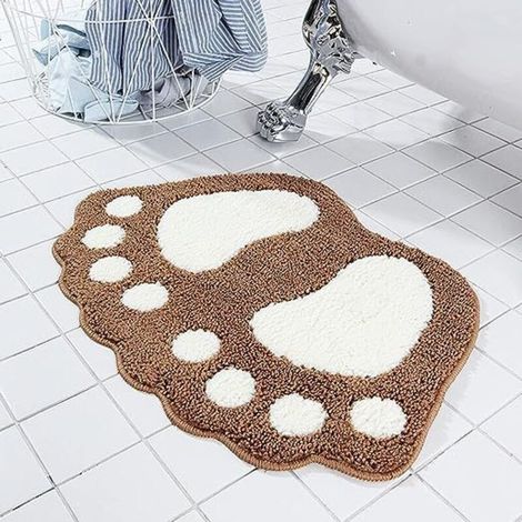 Tapis de Sol Scandinave Antidérapant pour Salle de Bain - Motif Pied sur Fond Café - Dimensions 40x60 cm - Design Moderne et Ludique