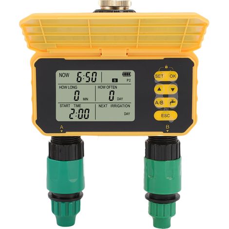 Wiederaufladbarer, solarbetriebener automatischer Bewässerungstimer mit 2 Ausgängen und Schlauch für Villen, Gärten, Balkone und Grünflächen.
