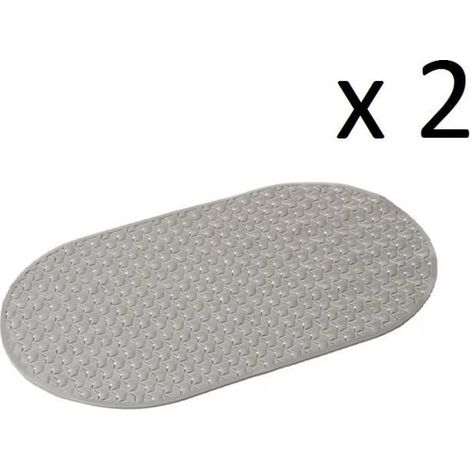 Lot de 2 tapis de bain ovale, tapis salle de bain antidérapant en pvc coloris gris - Longueur 70 x Profondeur 40 cm-JUANIO (1/3)