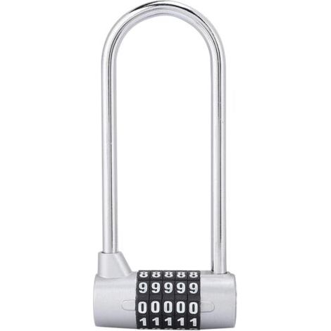 Cadenas en alliage à combinaison à 5 chiffres, serrure à code de sécurité en forme de U, cadenas extra long pour porte d'armoire, serrure combinée réinitialisable, casier de salle de sport, casier d'é (1/5)