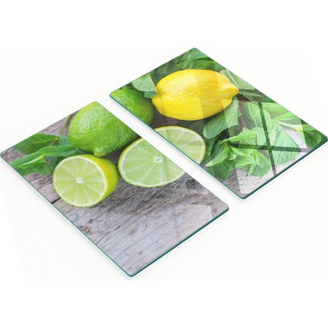 Tableros decorativos multifuncionales de vidrio color lima y lim贸n, 2x30x52 cm.