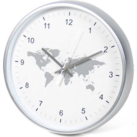 Orologio da Parete Cartina Geografica Mondo in Plastica Diametro 30 cm Bianco