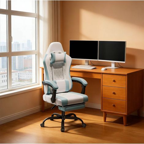Silla de oficina ergonómica con masaje, reclinable, reposapiés, azul y blanco HAVRYA (1/5)