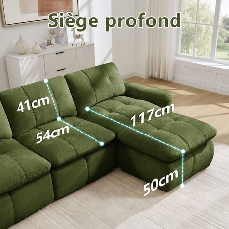 Canapé modulable 2 places vert en chenille avec assise profonde et mousse haute densité, sans montage, pour salon et chambre (1/5)