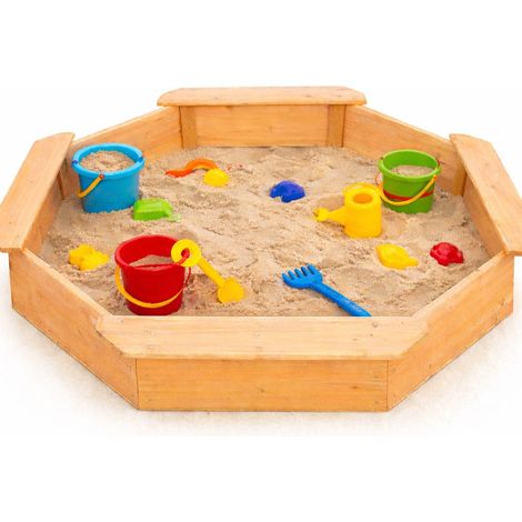 Sabbiera in Legno GINGER HOME per Bambini – Modello Ottagonale con 4 Sedute, 134,5×134,5 cm (1/5)