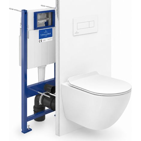 Pack WC complet avec bâti-support Villeroy & Boch, cuvette sans bride vortex, abattant SoftClose, plaque blanche (VBCEWT02-FR)