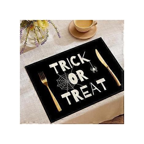 Halloween-Tischsets aus Leinen, Serie „Süßes oder Saures“, Kombinations-Tischsets, Restaurant-Festtagsdekoration, Geschirr-Isolierunterlagen (YMCD-17)
