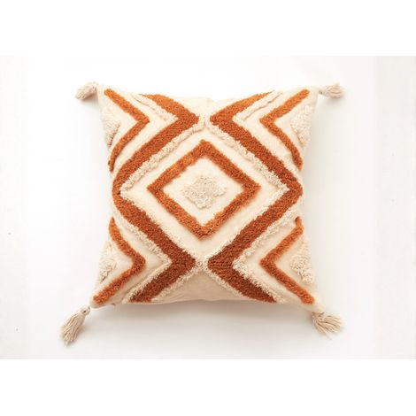 Coussin beige à motif losange orange 45x45 cm NIVLA (1/2)