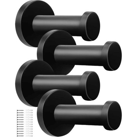 Dailygoods - Garderobenhaken, 4 Stück - Schwarz matt - Wandhaken aus Edelstahl - Hohe Tragkraft - Inklusive Schrauben/Dübel (1/5)