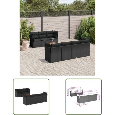 The Living Store 8-tlg. Garten-Sofagarnitur mit Kissen Schwarz Poly Rattan - Gartengestelle - Gartenmöbelset - Outdoor Möbel - Lounge Set - Rattan Gartenmöbel (1/3)