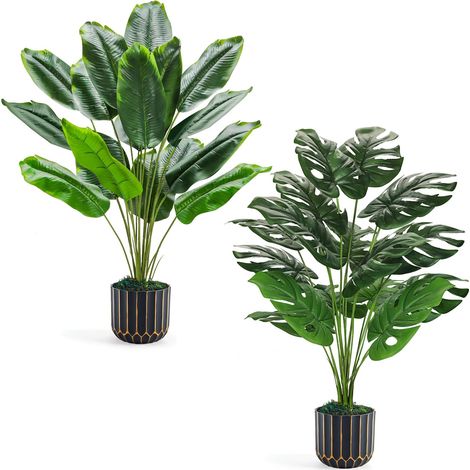 Lot de 2 plantes artificielles de 71,1 cm de haut - Oiseau de paradis et plantes artificielles Monstera - Plantes tropicales artificielles en pot - Plantes artificielles d'intérieur et (1/5)