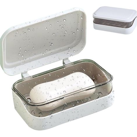 Portasapone con coperchio - Scatola protettiva per bagno Trasparente con fondo ventilato, mantiene il sapone pulito, asciutto e igienico. Comodo portasapone da viaggio da utilizzare sotto la doccia o (1/5)