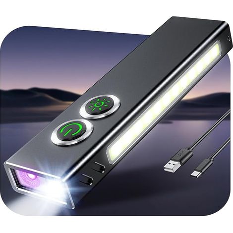 1300LM Lampe Torche LED Ultra Puissante 7 Modes [UV 395nm & Feu Rouge], Mini EDC Lampe de Poche Rechargeable USB-C, Aluminium Antichoc & IP44, Aimantée & Clip pour Urgence/Extérieur/Travail/Bricolage (1/5)