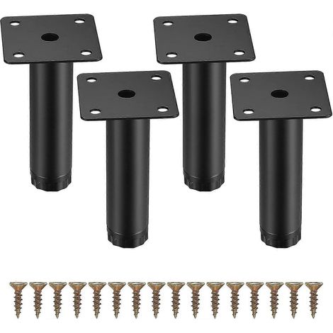 Ensemble de 4 pieds de meubles (10 cm / 4 pouces), pieds réglables, supports fixes en métal, adaptés aux meubles, tables, chaises, bureaux, cuisines, armoires et canapés. (1/5)