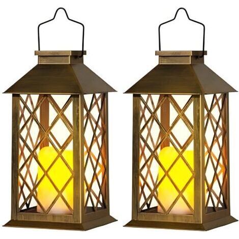 Lampes solaires d'extérieur étanches, lot de 2 lampes solaires de 14 pouces, lampes LED rétro style bougie, éclairage décoratif d'extérieur, idéal comme cadeau pour les patios et les jardins. (1/5)