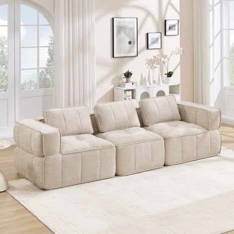 Divano modulare 3 posti 271x93x67 cm in poliestere beige, senza montaggio, MEUBLIV (1/5)