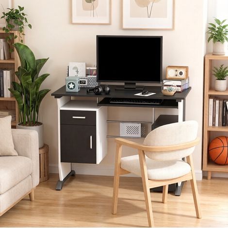 Moderner Gaming-Schreibtisch 100 x 52 x 75 cm mit Stauraum, Schwarz/Weiß/Silber HAVRYA (1/5)