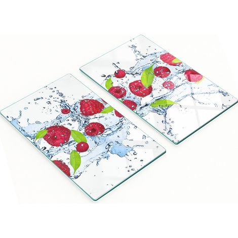 Planches de service en verre pour la cuisine, décorées de framboises et d'effets aquatiques, 2 x 30 x 52 cm (1/5)