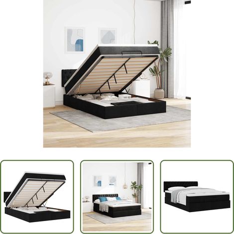 vidaXL Taschenfederkern - Ottoman-Bett mit Matratze Schwarz 140x200 cm Stoff (1/5)