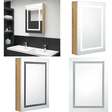 LED-Spiegelschrank fürs Bad Weiß und Eichen-Optik 50x13x70 cm - LED-Spiegelschrank - Badezimmermöbel - Spiegelschrank - Wandspiegel - Badespiegel - Home & Living (1/5)