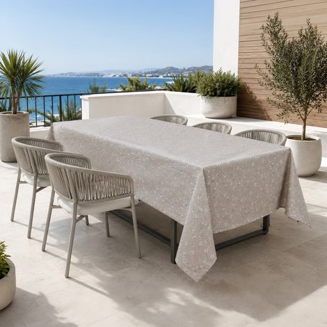 Tovaglia Dory Margheritine su Fondo Beige in Cotone Pesante 80/20 Made in Italy Cm. 140x140 x4 persone (1/5)