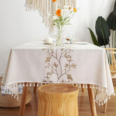 Nappe Carree Anti Tache Nappe Coton et Lin Lavable Nappe Tissu Tassel Style pour la Décoration des Tables dans Les Restaurants, Les Extérieurs et Les Jardins(140x140 cm) (1/5)
