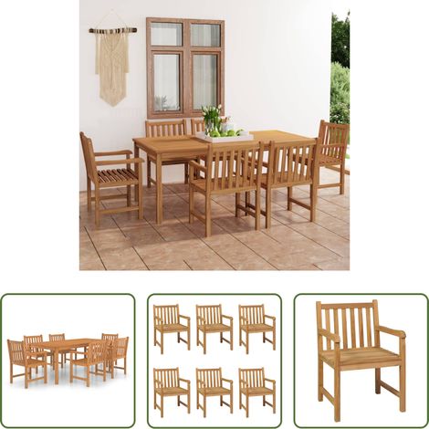 vidaXL Teakholz -  7-teiliges Garten-Ess-Set 200 x 100 cm Massivholz Teak (1/5)