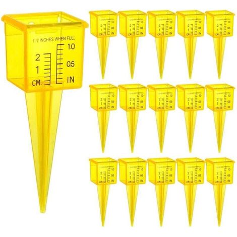 Lot de 15 jauges de Pluie de 3,5 cm avec Large Ouverture, Outil de Mesure de l'eau pour pelouse, Jardin, Cour, Jaune Vif, Transparent, zéro à 0,6 cm du Bas