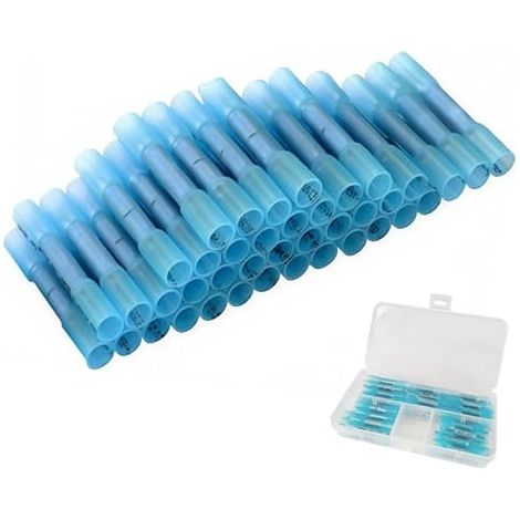 Lot de 40 Connecteurs Thermorétractables Bleus Sans Soudure pour Fils 16-14 AWG - Bornes à Sertir Étanches Réparation et Assemblage, Conception Double Paroi en Cuivre Contacts Précis Prot (1/5)
