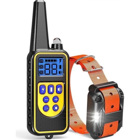 An orange dog training collar with three training modes (vibration, beep, electric shock). (1/5)