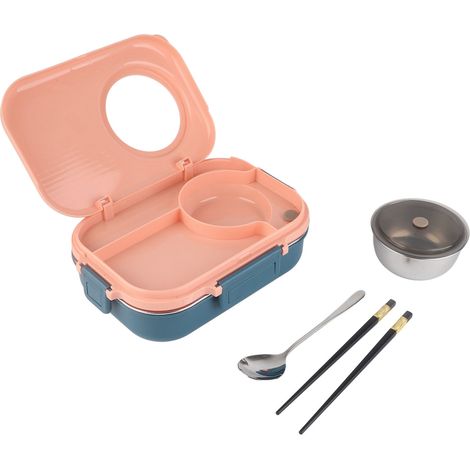Isolierte Lunchbox 304 für Schüler, doppelwandige, tragbare Lunchbox mit Suppenschüssel und Fächern, rosa, 1100 ml, inklusive Besteck (1/5)