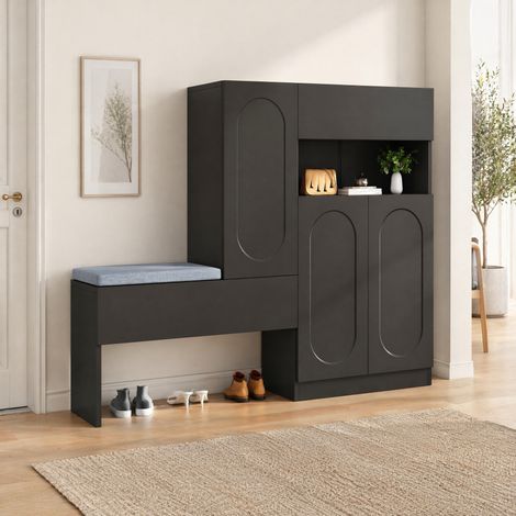 Mueble zapatero con banco y almacenaje, 130 x 33,5 x 110 cm, negro HAVRYA (1/5)