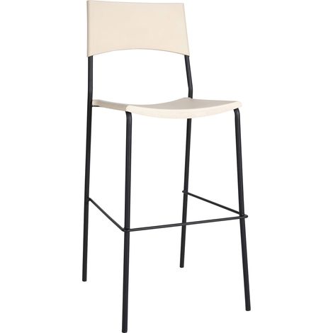Taburete de bar apilable x1 asiento de plástico crema estructura de metal negro con 4 patas 100005629